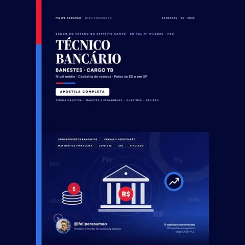 Capa da Apostila Completa Banestes 2026 Técnico Bancário