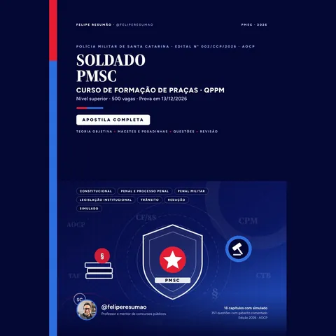 Capa da Apostila Completa PMSC 2026 Soldado