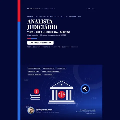 Capa da Apostila Completa TJPB 2026 Analista Judiciário