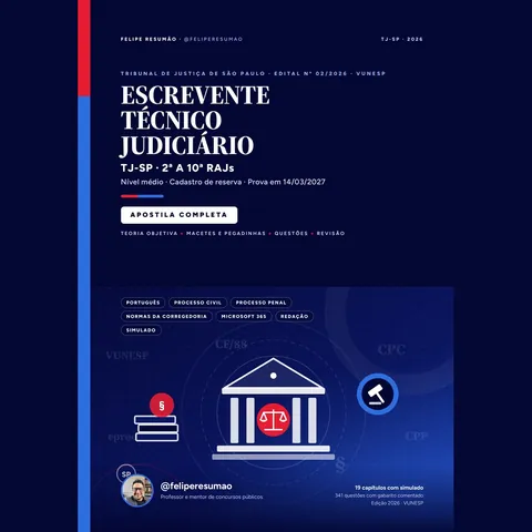 Capa da Apostila Completa TJ-SP 2026 Escrevente Técnico Judiciário