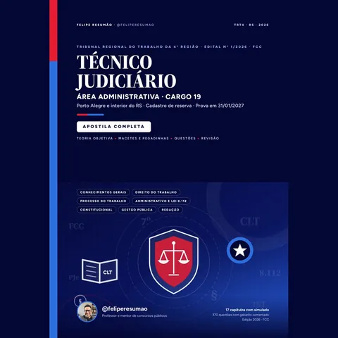 Capa da Apostila Completa TRT-4 2026 Técnico Judiciário