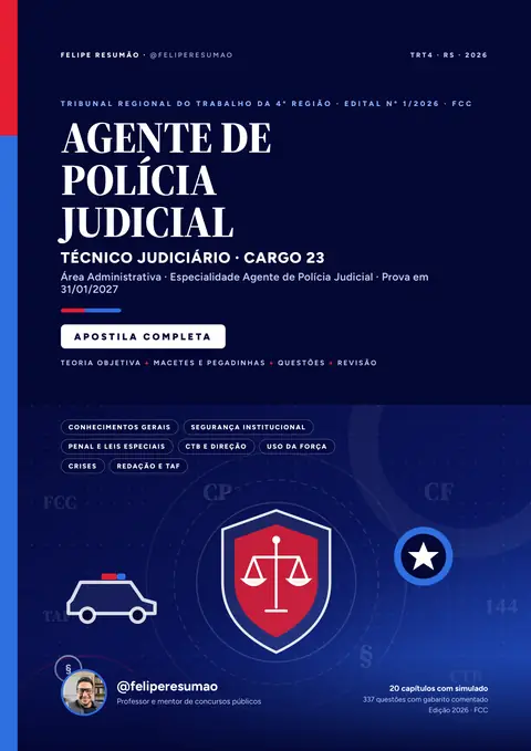 Página 1 da apostila: Capa, Apostila Completa TRT-4 Agente de Polícia Judicial