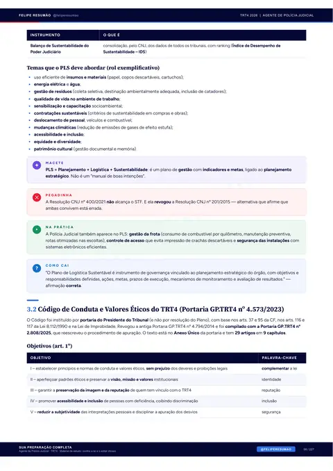 Página 59 da apostila: Noções de Legislação, Código de Conduta e Valores Éticos do TRT4 (Portaria GP.TRT4 nº 4.573/2023)