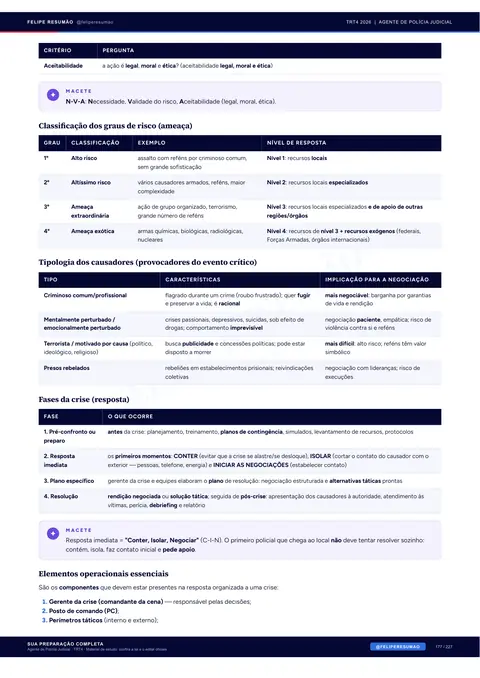 Página 178 da apostila: Crises, Inteligência e Segurança da Informação, Classificação dos graus de risco (ameaça)